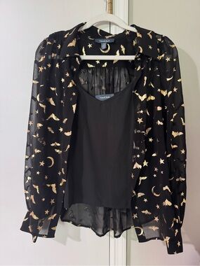 ModCloth sheer black and gold button up